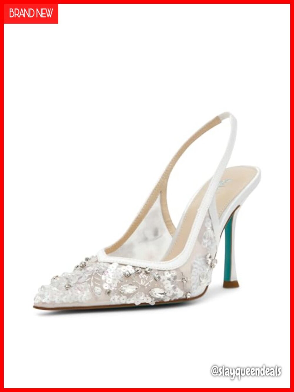 Sequined Beaded Mesh Slingback Stiletto Heel Pointed Toe Sandal